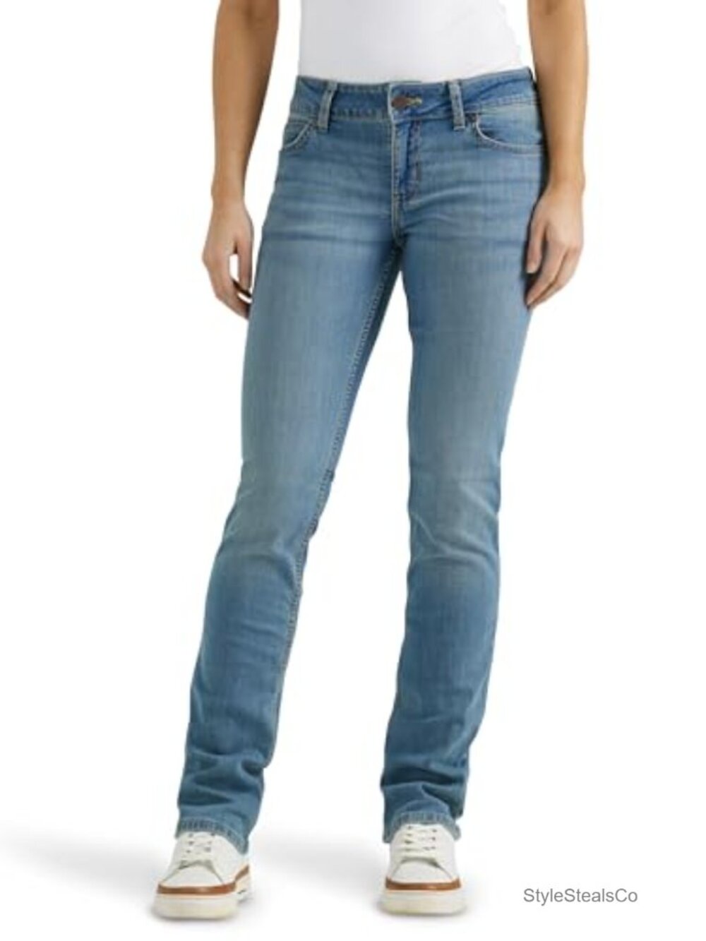 Wrangler Mid Rise Straight Leg Jeans Western Stretch Denim